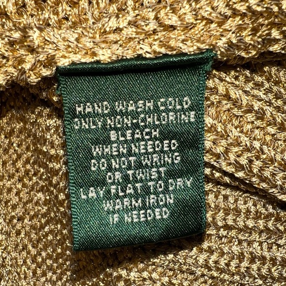 Ralph Lauren Petite Women’s Gold Metallic Fiber Turtleneck 3/4 Sleeve Sweater L - Picture 7 of 13